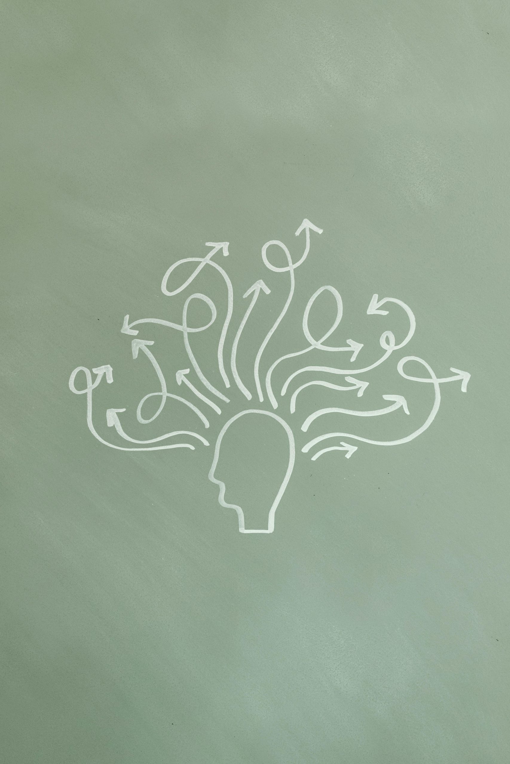 a picture of a head with arrows moving away from it on curved lines
