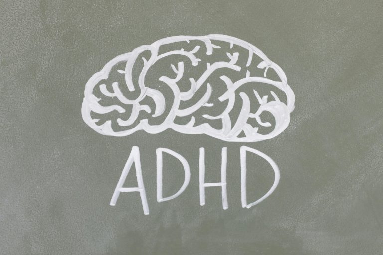 a hand-drawn brain with ADHD written underneath