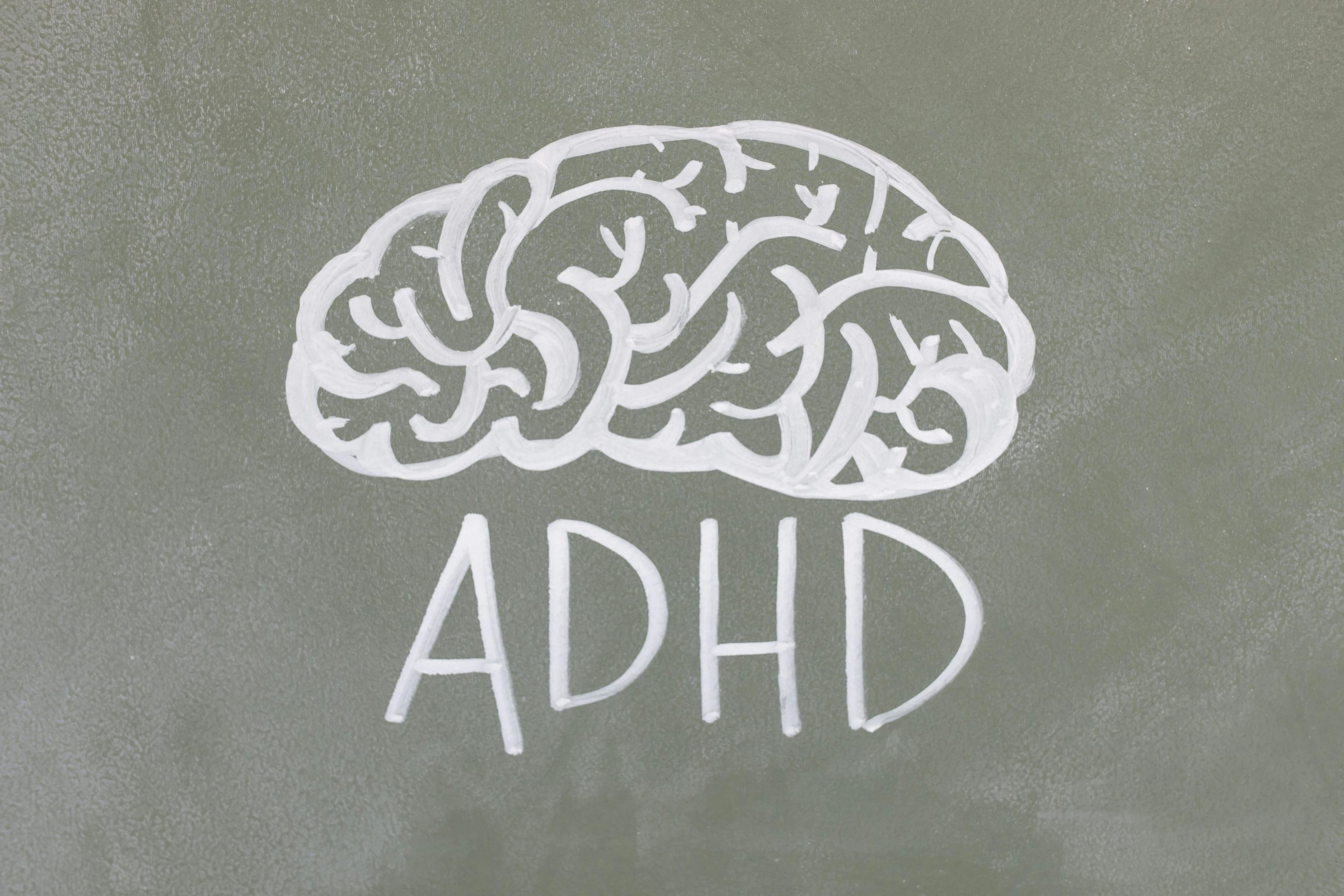 a hand-drawn brain with ADHD written underneath